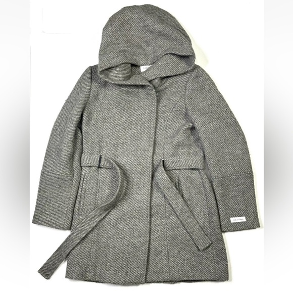 Calvin Klein Trench Coat Women’s PL Wool Blend Belted Hooded Full Zip Jacket - Picture 1 of 11